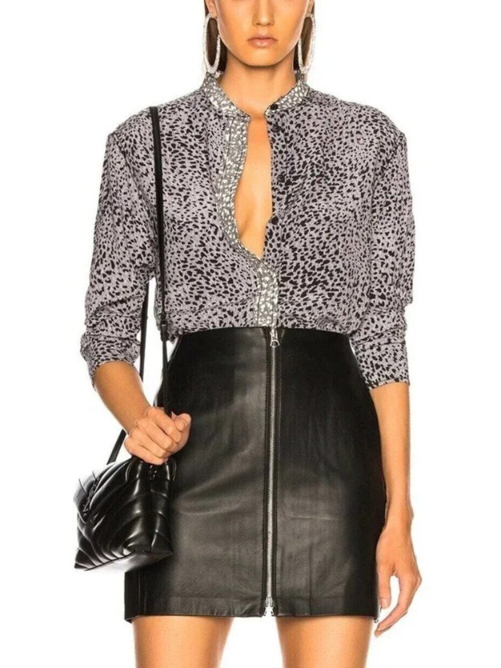 Rag & Bone Christie Silk Top Animal Cheetah Print Button Blouse Gray XS H14190